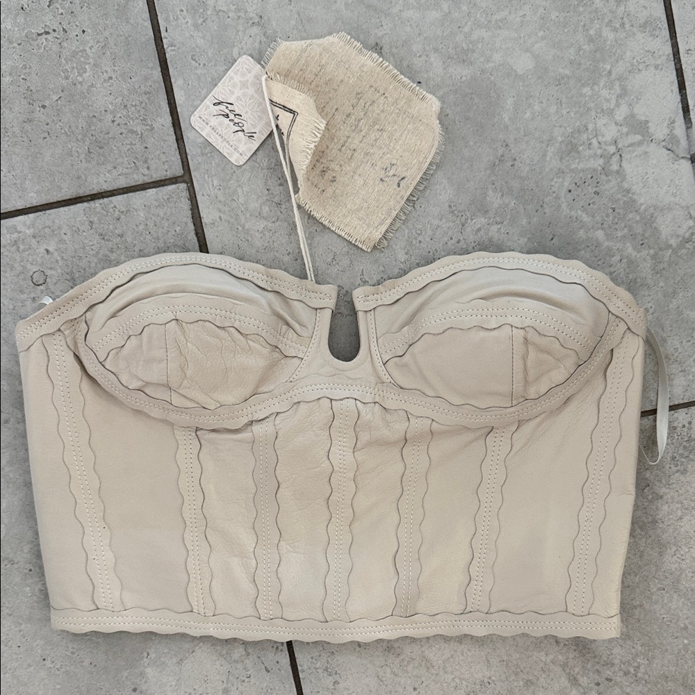 Free people leather Cream Strapless Bustier
